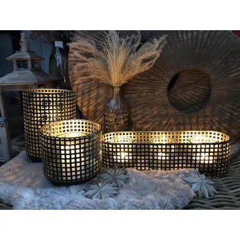 Svíčka Kovový svícen se skleněnými kalíšky Velikost: ovál v.10x37x11cm