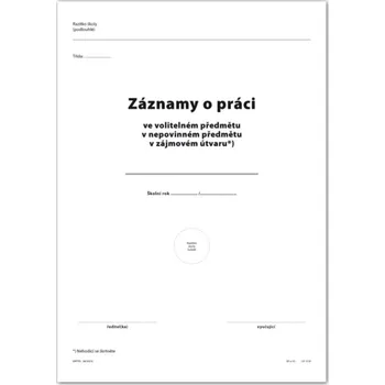 Tiskopis Záznamy o práci v nepovinném předmětu, zájmovém útvaru, obal, dvoulist A4