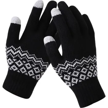 Rukavice Pletené rukavice pro muže i ženy | zimní rukavice se vzorem - Černá