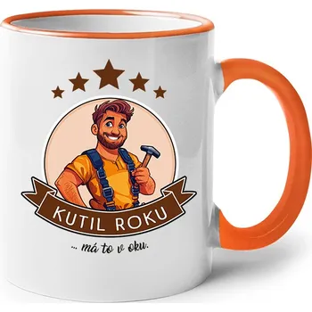 Keramický hrnek Kutil roku, má to v oku, Barva Oranžová, Velikost 330 ml, Canvas Keramický hrnek s barevným uchem Bezvatriko.cz 2679