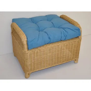 Taburet Ratanový taburet medový - polstr tyrkysový melír - Ratanový taburet medový - polstr tyrkysový melír, šhv= 61x45x45 cm