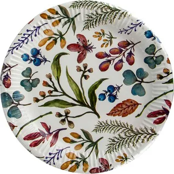 Jednorázové nádobí PROCOS Papírový talíř 23cm bylinky 8ks