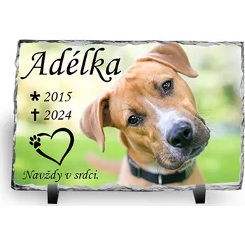 Smuteční dekorace Barevný pomník pro pejska z kamene 30x20cm, foto, stojánek