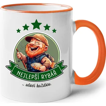 Keramický hrnek Nejlepší rybář, uloví každou, Barva Oranžová, Velikost 330 ml, Canvas Keramický hrnek s barevným uchem Bezvatriko.cz 2677