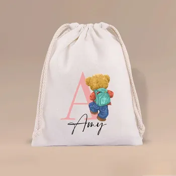 Sportovní vak Bavlněný vak na záda S MEDVÍDKEM DO ŠKOLKY A DO ŠKOLY Barva: Růžová