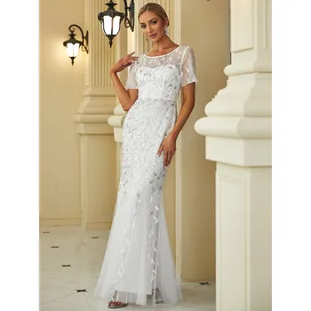 Dámské šaty Ever Pretty bílé šaty mořská panna 7707 Velikost: 8XL / 56 / 24 / 28