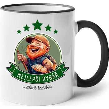 Keramický hrnek Nejlepší rybář, uloví každou, Barva Černá, Velikost 330 ml, Canvas Keramický hrnek s barevným uchem Bezvatriko.cz 2677