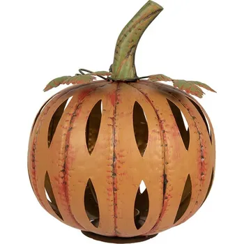 Bytová dekorace Oranžová kovová dekorace dýně Pumpkin s Led světýlky - Ø 28*34 cm