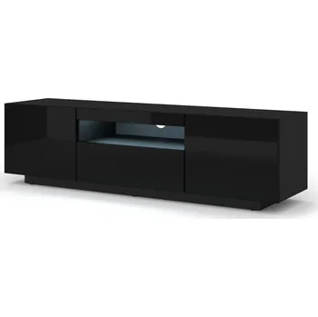 Televizní stolek TV stolek AURA 150 cm univerzální stojící / závěsný černý lesk + LED