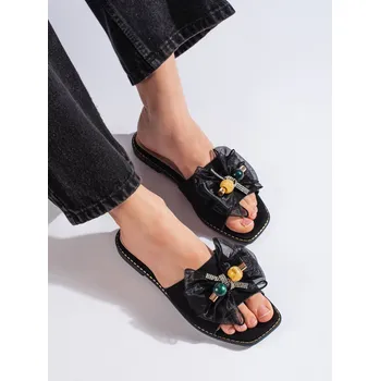 Dámské pantofle Trendy nazouváky dámské černé na plochém podpatku 41