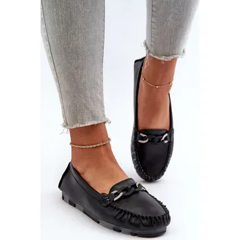 Dámské mokasíny Dámské kožené mokasíny s ozdobou, černá S.Barski Velikost: 36