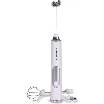 Šlehací metla DEDRA dobíjecí napěňovač mléka/metla na vejce, bílý 2 v 1