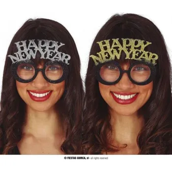 Karnevalový doplněk GUIRCA Brýle Happy New Year zlaté / stříbrné - Silvestr - 1 ks