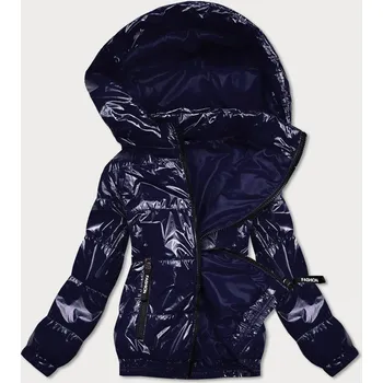 Tmavě modrá lesklá prošívaná bunda s kapucí (BR9788-3) odstíny modré 50