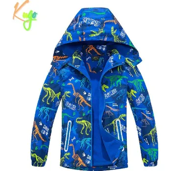 Chlapecká bunda Chlapecká šusťáková bunda zateplená Kugo B2998 modrá (chlapecká podzimní bunda s dinsaury)