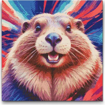 Diamantové malování Diamantové malování - Bobr v odstínech červené a modré Velikost: 50x50cm, Rámování: Pouze srolované plátno, Diamanty: Čtvercové