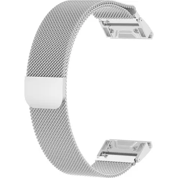 Řemínek na hodinky Ocelový náramek Ricardo 20mm (pro Garmin Fenix 8/7S/6S (43mm), aj.), stříbrný, milánský, QuickFit
