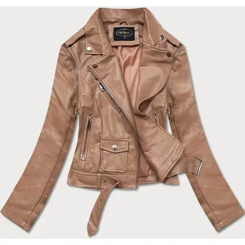 Světle hnědá bunda ramoneska - vesta z eko kůže (FL202050) odstíny hnědé S (36)