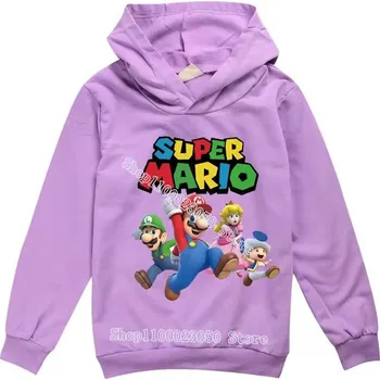 Chlapecký svetr Dětská mikina s kapucí a potiskem Super Mario (mix barev) Barva: Fialová, Velikost: 130