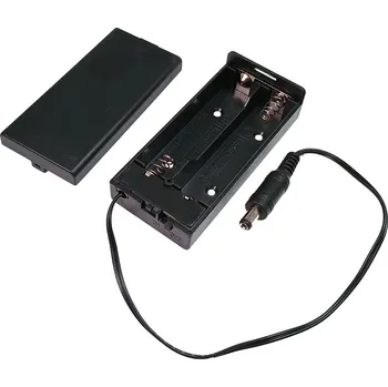 Článková baterie Pouzdro na baterie 2x 18650 vedle sebe, krabička s vypínačem, vývod vodič s konektorem 5.5 x 2.1mm, seriové zapojení