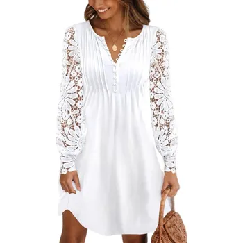 Dámské šaty Elegantní šaty s ažurovými rukávy Barva: Bílá, Velikost: 3XL