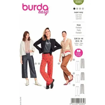 Volný čas Střih Burda 6085 na dámské rovné kalhoty -