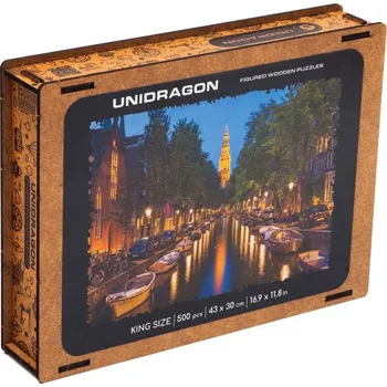 Puzzle Unidragon dřevěné puzzle - Večerní Amsterodam velikost L