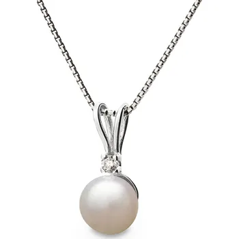 Přívěsek Přívěsek z bílého zlata s bílou perlou a zirkonem