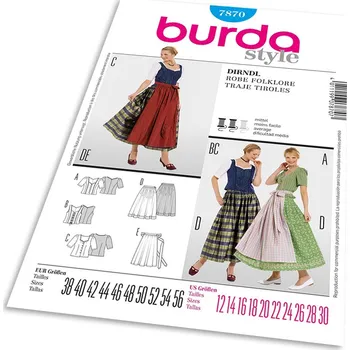 Volný čas Střih Burda 7870 - Krojová sukně, krojová zástěrka, krojová halenka