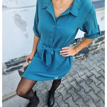 Dámské šaty Kulišárny Mušelínové košilové šaty SMARAGD VELIKOST: 40-42