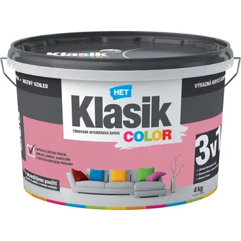 barva na zeď HET Klasik COLOR pastelová interiérová akrylátová otěruvzdorná barva na zeď 4 kg KC 0837 růžový