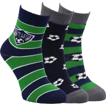 Ponožky dětské froté bavlněné 8501124, zimní, chlapecké, fotbalové míče, 3 páry, vel. 23-26