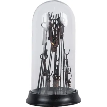 Dóza na potraviny Skleněný poklop s klíči na háčkách na černém dřevěném podnose – 18x36 cm + doprava zdarma