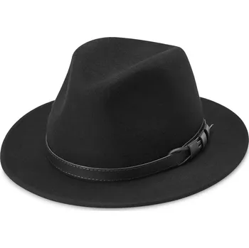 Klobouk Flavio Černý vlněný klobouk Moda Fedora s prochou krempou - Fawler