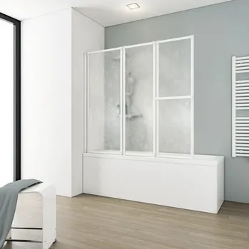 Vanová zástěna Vanová shrnovací zástěna Schulte 3dílná 660/400/400 dekor Softline, světlá alpská bílá, včetně držáku na ručníky