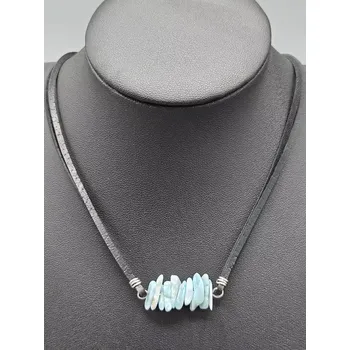 Náhrdelník Náhrdelník kožený se sekaným Larimarem v AA kvalitě