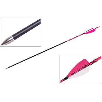 Goodgoods karbon dekor zebra šíp 30" průměr 7 mm růžové krocaní peří 1ks 20411