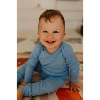 Dětské body z merino vlny, bavlny a hedvábí Cosilana s dlouhým rukávem modrý melír Velikost: 98/104