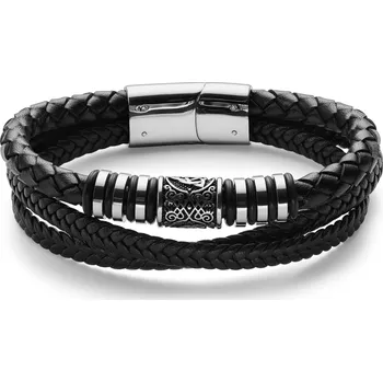 Náramek Náramek vikingský kompas z&nbsp;nerezové oceli stříbrné barvy a umělé kůže - Lucleon