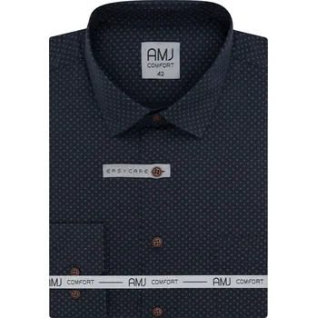 Pánská košile Pánská košile AMJ bavlněná, tmavě modrá s béžovými křížky VDB1397, dlouhý rukáv, regular fit, vel. 45