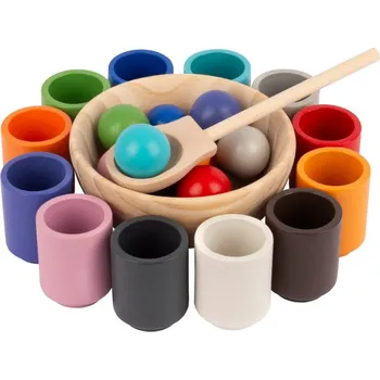 Dřevěná hračka Montessori kuličky a pohárky