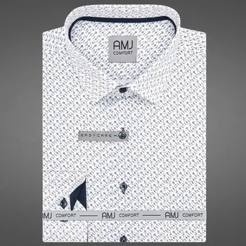 Pánská košile Pánská košile AMJ bavlněná, bílá s tmavě modrými kostičkami a čárkami VDBPSR1400, dlouhý rukáv, prodloužená délka, slim fit, vel. 42