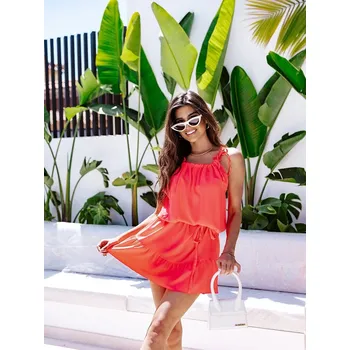 Dámské šaty Dámské šaty v broskvové barvě s volánkem (652) odstíny růžové uni velikost