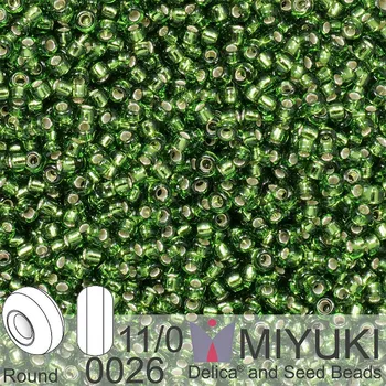 Korálek Korálky Miyuki Round 11/0. Barva 0026 Silverlined Olive. Balení 5g.
