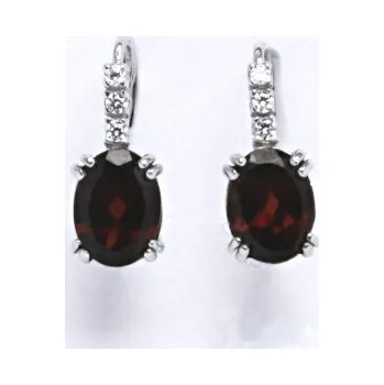 Náušnice Stříbrné náušnice přírodní granát a zirkony - VE8 (Stříbrné náušnice s granátem 8x6 mm)