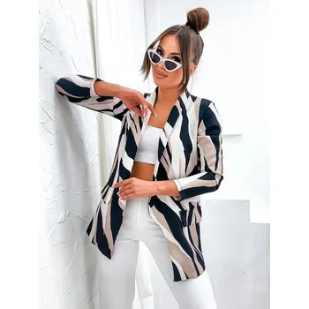 Dámské sako Černo-béžové dámské sako s podšívkou (8258) odstíny béžové XL (42)