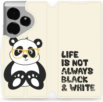 Pouzdro na mobilní telefon Flipové pouzdro Mobiwear - Realme GT 6 5G - M041S Panda - life is not (Knížkové flip pouzdro, obal, kryt na mobil Realme GT 6 5G - M041S Panda - life is not, materiál Umělá kůže + TPU - ochrana 360°, stojánek, silikonová vanička, magnetické zavírání)