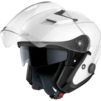 Helma na motorku Přilba s headsetem outstar, sena (lesklá bílá, vel. m)