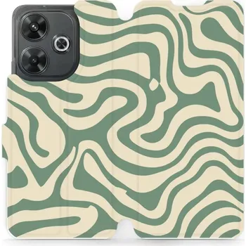 Pouzdro na mobilní telefon Flipové pouzdro Mobiwear - Xiaomi Redmi 13 - VA57S Zelené a béžové zkrouceniny (Knížkové flip pouzdro, obal, kryt na mobil Xiaomi Redmi 13 - VA57S Zelené a béžové zkrouceniny, materiál Umělá kůže + TPU - ochrana 360°, stojánek, silikonová vanička,)