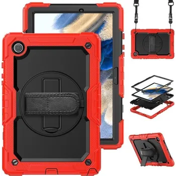 Příslušenství pro tablet Honey hybridní odolný kryt s popruhem a držákem na ruku pro tablet Samsung Galaxy Tab A8 10.5 (2021) - černý/červený
